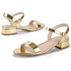 image:imageAnkis Women Nude Black White Open Toe 1 Inch Block Low Heel Sandals Daily  1inch block heel adjustable ankle strap foam padded nonslip rubber sole allday comfort for daily graduation weddingGold Pu
