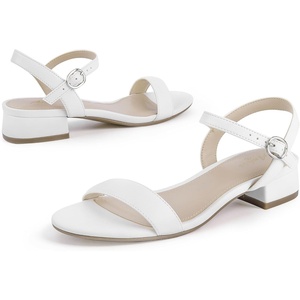 image:imageAnkis Women Nude Black White Open Toe 1 Inch Block Low Heel Sandals Daily  1inch block heel adjustable ankle strap foam padded nonslip rubber sole allday comfort for daily graduation weddingWhite Pu