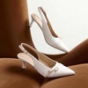 image:imageAnkis Womens Patent Slingback Kitten Heels 275in Pointed Toe Dress Pumps  Glossy patent upper Unique strap decor Soft comfortable lining Nonslip outsole Office bridal party casual night out wearWhite Pu