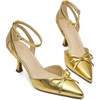 image:imageAnkis Closed Toe Kitten Heels for Women Bow Stiletto Dress Wedding Heels  Bow Kitten Heels 3Inch Wine Glass Heels Pointed Closed Toe Dress Wedding Party ShoesGold Pu