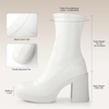 image:imageAnkis Womens Ankle Gogo Boots Platform Chunky Heel Y2K Side Zipper  Stable 285in chunky heels Square toe booties Elastic PU 70s gogo style Daily wear disco Halloween amp cosplay outfitsWhite Pu