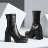 image:imageAnkis Womens Ankle Gogo Boots Platform Chunky Heel Y2K Side Zipper  Stable 285in chunky heels Square toe booties Elastic PU 70s gogo style Daily wear disco Halloween amp cosplay outfitsBlack Pu