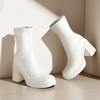 image:imageAnkis Womens Ankle Gogo Boots Platform Chunky Heel Y2K Side Zipper  Stable 285in chunky heels Square toe booties Elastic PU 70s gogo style Daily wear disco Halloween amp cosplay outfitsWhite Pu