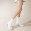 image:imageAnkis Womens Ankle Gogo Boots Platform Chunky Heel Y2K Side Zipper  Stable 285in chunky heels Square toe booties Elastic PU 70s gogo style Daily wear disco Halloween amp cosplay outfitsWhite Pu