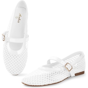 image:imageAnkis Womens Mary Jane Ballet Flats Mesh Jelly Fishnet Sandals  Mesh Flat Ballerina Flats Sandals Buckle Strap Mary Jane Comfy Causal Daily Dress ShoesWhite