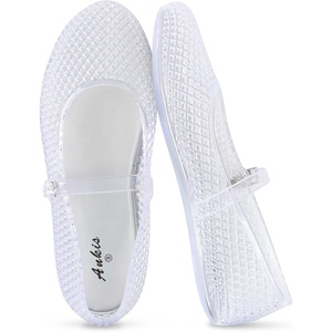 image:imageAnkis Womens Mary Jane Ballet Flats Mesh Jelly Fishnet Sandals  Mesh Flat Ballerina Flats Sandals Buckle Strap Mary Jane Comfy Causal Daily Dress ShoesJelly Clear