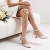 image:imageAnkis Wedding Closed Toe Heels for Women 225Inch Low Block Chunky HeelsWhite Pu
