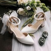 image:imageAnkis Wedding Closed Toe Heels for Women 225Inch Low Block Chunky HeelsWhite Pu