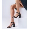 image:imageAnkis Women Nude Black White Open Toe 1 Inch Block Low Heel Sandals DailyBlack Pu