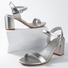 image:imageAnkis Women Nude Black White Open Toe 1 Inch Block Low Heel Sandals DailyMirror Silver Pu