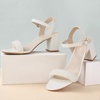 image:imageAnkis Women Nude Black White Open Toe 1 Inch Block Low Heel Sandals DailyWhite Pearl