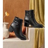 image:imageAnkis Womens Zipper Ankle Boots Chunky Stacked Heel Buckle Strap BootiesBlackPu