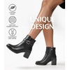 image:imageAnkis Womens Zipper Ankle Boots Chunky Stacked Heel Buckle Strap BootiesBlackPu