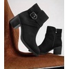 image:imageAnkis Womens Zipper Ankle Boots Chunky Stacked Heel Buckle Strap BootiesBlackSuede