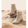 image:imageAnkis Womens Zipper Ankle Boots Chunky Stacked Heel Buckle Strap BootiesNudeSuede