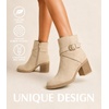 image:imageAnkis Womens Zipper Ankle Boots Chunky Stacked Heel Buckle Strap BootiesNudeSuede