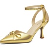image:imageAnkis Closed Toe Kitten Heels for Women Bow Stiletto Dress Wedding HeelsGold Pu