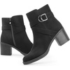 image:imageAnkis Womens Zipper Ankle Boots Chunky Stacked Heel Buckle Strap BootiesBlackSuede