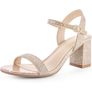 image:imageAnkis Women Nude Black White Open Toe 1 Inch Block Low Heel Sandals DailyGold Glitter