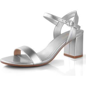 image:imageAnkis Women Nude Black White Open Toe 1 Inch Block Low Heel Sandals DailyMirror Silver Pu