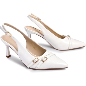image:imageAnkis Womens Patent Slingback Kitten Heels 275in Pointed Toe Dress PumpsWhite Pu