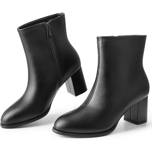 image:imageAnkis Womens Pointed Toe Ankle Boots Chunky Block Low Heel Booties ShoesBlackPu