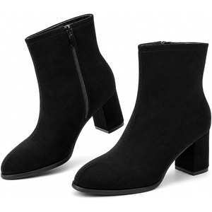 image:imageAnkis Womens Pointed Toe Ankle Boots Chunky Block Low Heel Booties ShoesBlackSuede