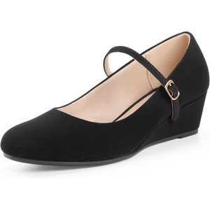 image:imageAnkis Womens Wedge Heels 2 Inch Comfort Closed Toe Top Strap Dress PumpsBlack Nubuck
