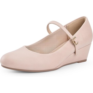 image:imageAnkis Womens Wedge Heels 2 Inch Comfort Closed Toe Top Strap Dress PumpsNude Nubuck