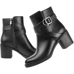 image:imageAnkis Womens Zipper Ankle Boots Chunky Stacked Heel Buckle Strap BootiesBlackPu