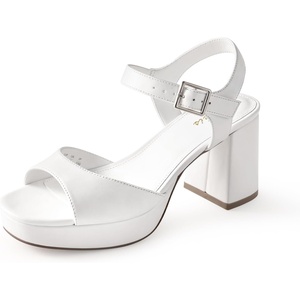image:imageAnkis White Nude Heels Platform Heeled Sandals Chunky Block Open Toe Ankle Strappy Heels Wedding Party Dress ShoesWhite Pu