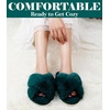 image:imageAnkis Memory Foam Fuzzy Slippers for WomenOpen Toe House ShoesDark Green