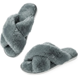 image:imageAnkis Memory Foam Fuzzy Slippers for WomenOpen Toe House ShoesDark Grey