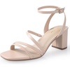 image:imageAnkis Strappy Heels for Women Square Open Toe Chunky Dressy Block HeelsNude