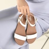 image:imageWomens Ankle Strap Flat Sandals Dressy Summer Beach Sandals for Women 2026 Open Toe One Band Buckle Comfortable Black White Brown Tan SandalsWhite