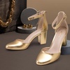 image:imageAnkis 3 Inch Closed Toe Heels for Women Chunky Block Heels Pumps ShoesGold Pu