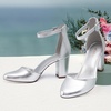 image:imageAnkis 3 Inch Closed Toe Heels for Women Chunky Block Heels Pumps ShoesSilver Pu