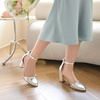 image:imageAnkis 3 Inch Closed Toe Heels for Women Chunky Block Heels Pumps ShoesSilver Pu