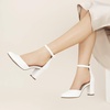 image:imageAnkis 3 Inch Closed Toe Heels for Women Chunky Block Heels Pumps ShoesWhite Pu