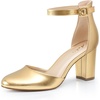 image:imageAnkis 3 Inch Closed Toe Heels for Women Chunky Block Heels Pumps ShoesGold Pu