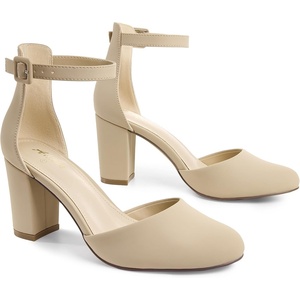 image:imageAnkis 3 Inch Closed Toe Heels for Women Chunky Block Heels Pumps ShoesNude Nubuck
